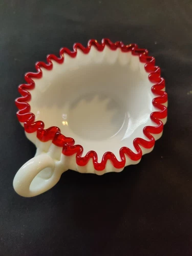 VTG Fenton MilkGlass Ruby Red Bon Bon Nut Candy Dish Handle 4" X 5.5" Mint #996G
