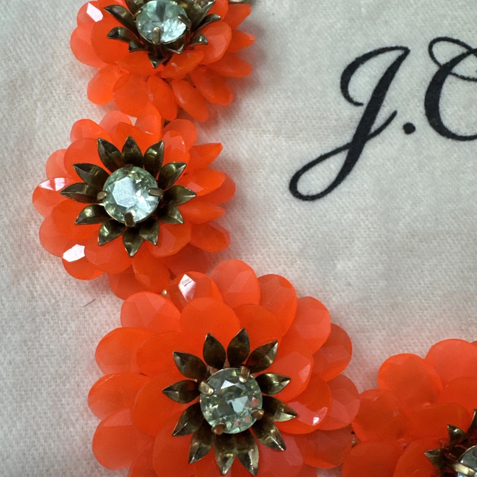 J Crew Crewcuts Floral Statement Necklace Coral Flowers with Crystal Center - Image 4 of 4