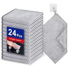 Wangjinpeng 24PCS 3-Layer Non-Scratch Multipurpose Steel Wire Dishcloths - Re...