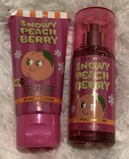 Bath and Body Works TRAVEL SNOWY PEACH BERRY MIST  BODY CREAM SET