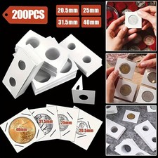 200 Assorted Coin Holders Cardboard Mylar Flips 4 Sizes 20.5mm 25mm 31.5mm 40mm