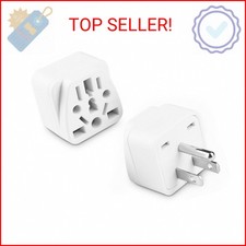 2 Pack US Travel Plug Adapter, EU,UK,AU,CN,NZ, to USA Type B , 3 Prong Grounded
