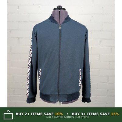 ONE ONE ONE WEAR Reversible Bomber Jacket Grouse Trim Blue Patterned Mens XL