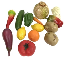 Plastic Vegetables and Fruit Vtg Lot Garlic Cabbage Pepper Carrot Lemon Veggie