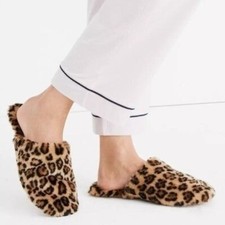 NWT Madewell Leopard Recycled Faux Fur Quilted Scuff Slippers Size 6