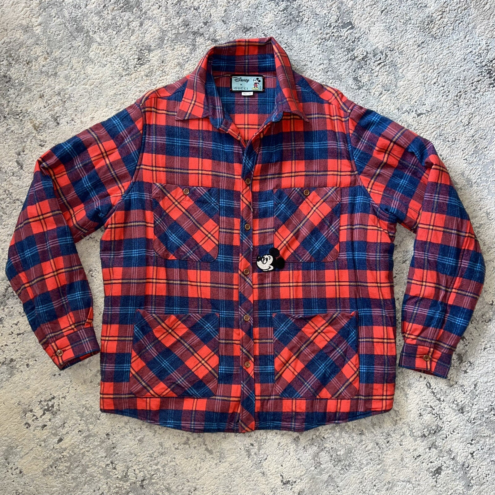 Disney x Gucci Flannel Mickey Mouse Sz 44 Red Made in Italy | eBay
