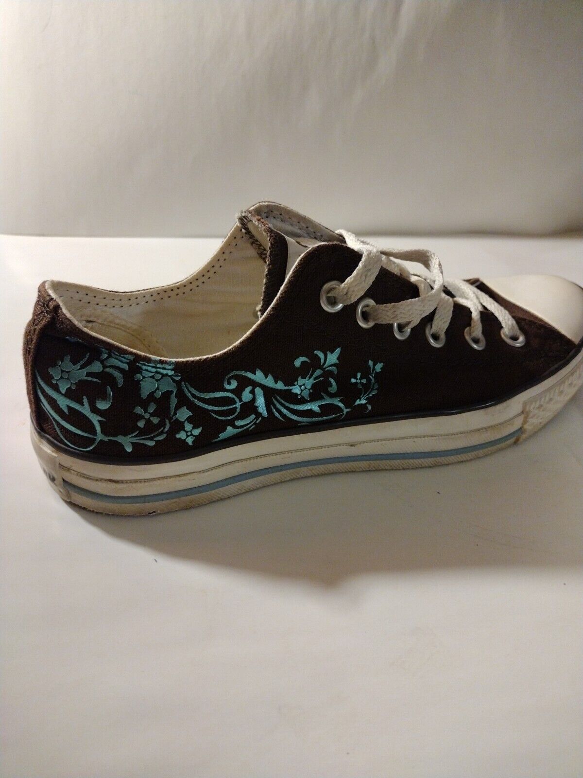 Converse Women's chocolate Brown with metallic blue design low top all star  | eBay