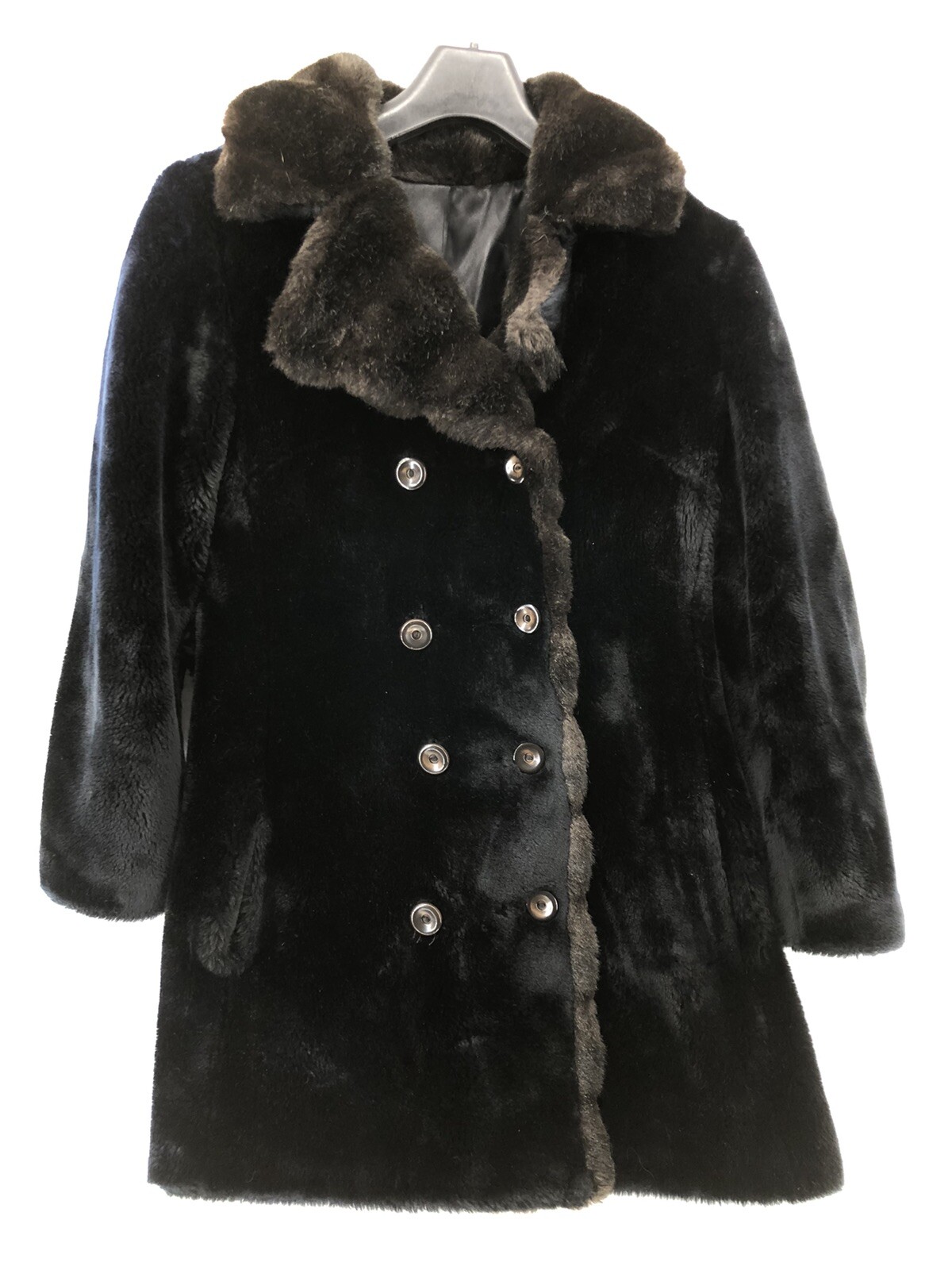 Borgana Sportowne Faux Fur Coat Womens Size M/L Button Front Long