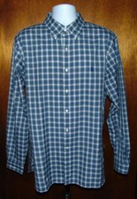 Ralph Lauren Blue Plaid Long Sleeve Shirt for Men Size 17/43 Excellent Condition