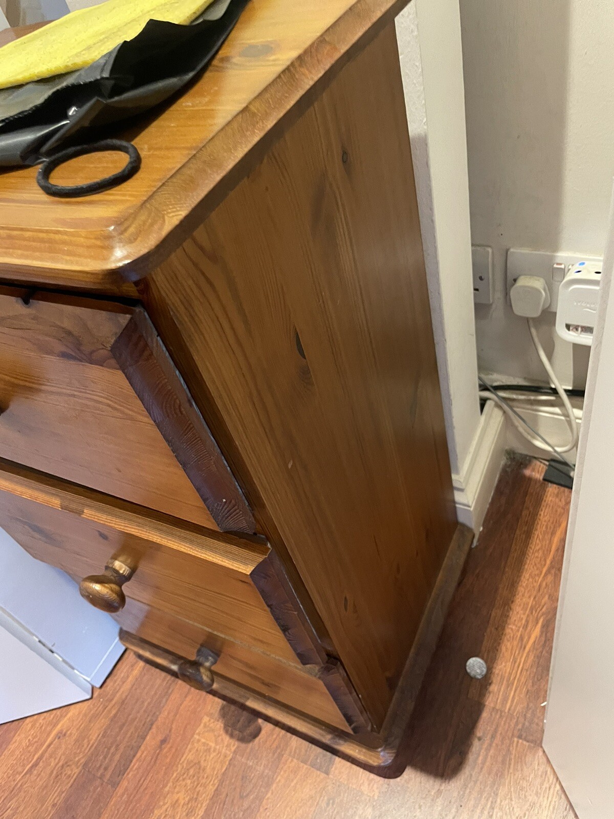 Vintage Pine Wood 3 Drawer Bedside Table Nightstand Side Table Lots Of