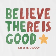 NWT Women's Life is Good Believe There Is Be The Good Star White LS Crusher Vee
