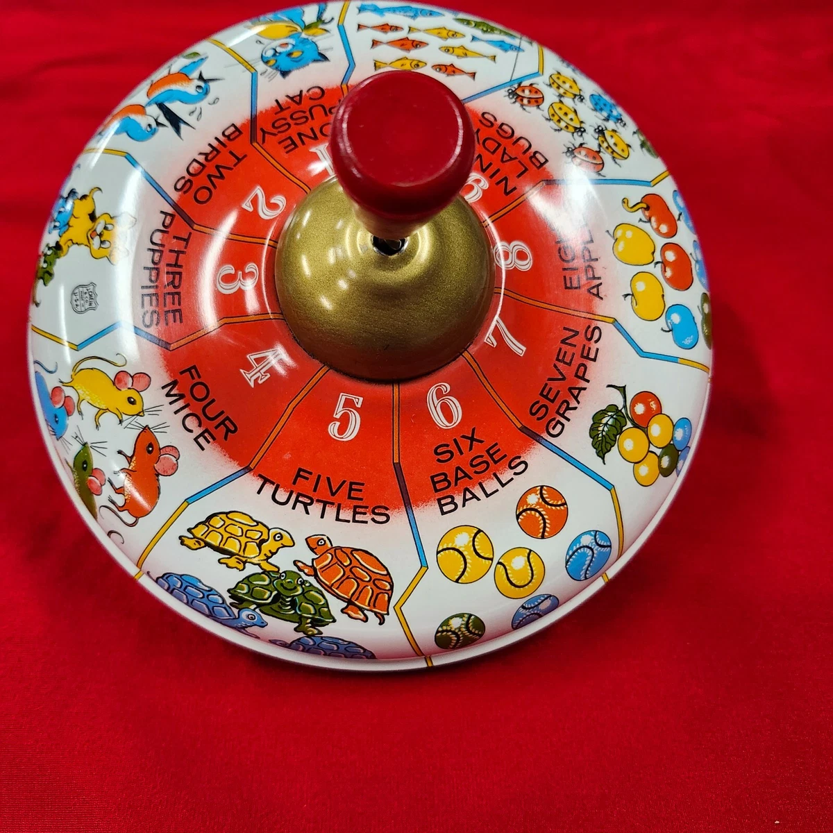 Vintage J. Chein Co. Spinning Top Tin Toy Lithograph Counting Numbers Works