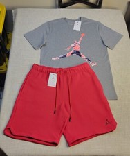 Nike Air Jordan T-shirt  Shorts Set Medium Mens Gray Red Jumpman Fleece