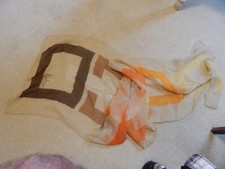 VTG 1960S 70S CHIFFON ECHO ABSTRACT DESIGN LADIES SCARF BROWN ORANGE YELLOW