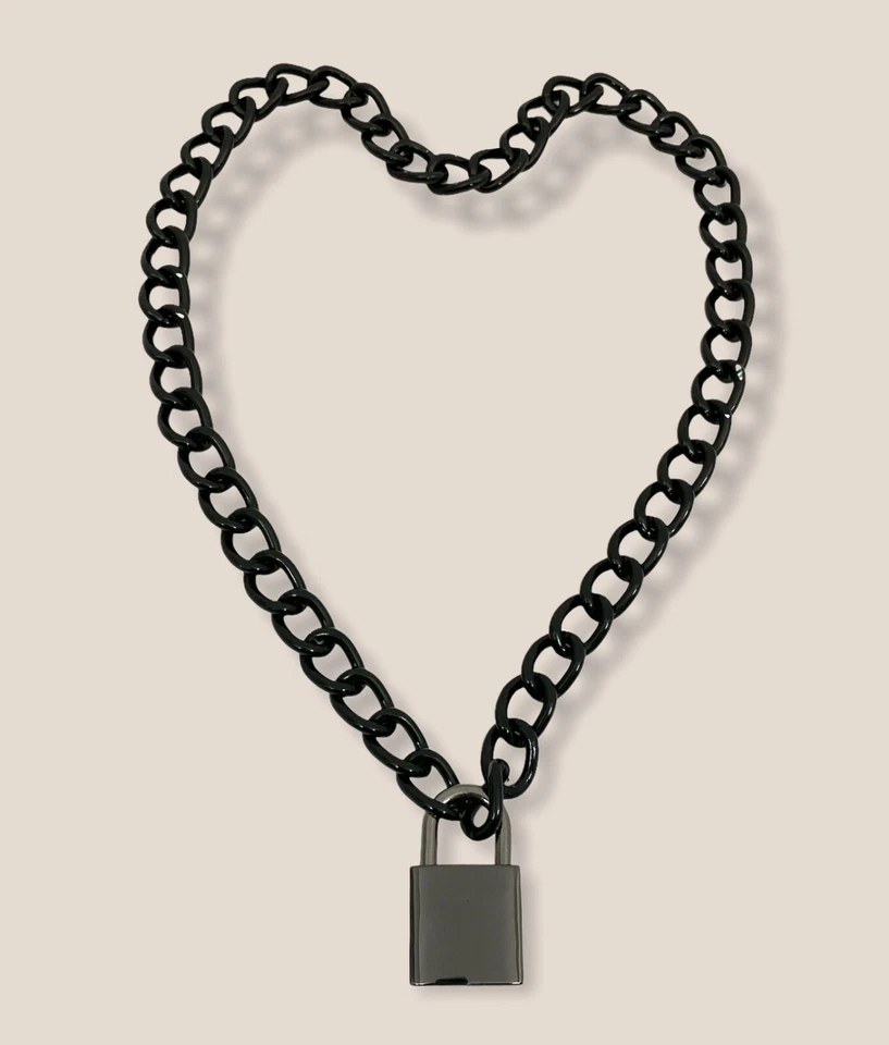 Collar estilo gargantilla cadena aluminio negro almohadilla negra cerradura llave lateral Vicious Punk Foto 2 de 4