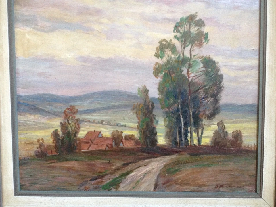 ::SOMMERIDYLLE LANDSCHAFT DORF AM FELDRAND °UNDEUTLICH SIGNIERT ANTIK RAHMEN ÖL - Bild 2 von 4