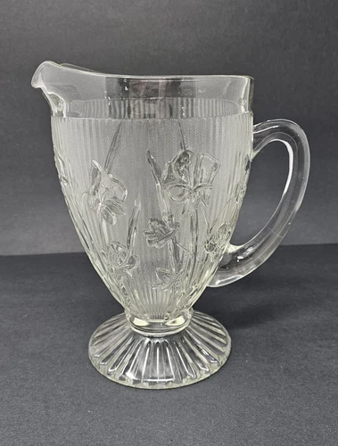 Vintage Jeannette Iris Clear Depression Glass 56oz Footed Pitcher 1928-1932