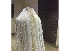 Wedding veil with pearls light ivory for bride party