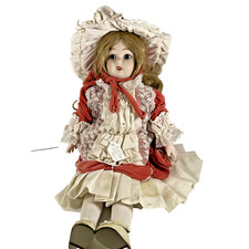Vintage 18"  Bisque MARKED NECK Doll w Dress and Bonnet READ PLEASE