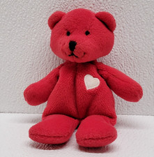 Vintage Dakin Red Valentino Beanbag Bear Plush White Heart Valentine's Day Gift
