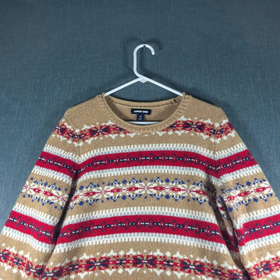 Suéter Lands End Niños Beige Rojo Isla Justa Manga Larga Pullover Talla M Algodón Foto 2 de 4