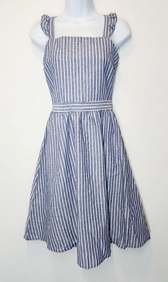 PatPat Women's MEDIUM Peasant Dress Blue & White Strip Smocked Pleated  Sundress | eBay