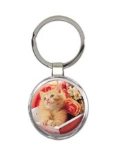 Cat : Gift Round Keychain Cute Animal Kitten Funny Friend Flowers Pet