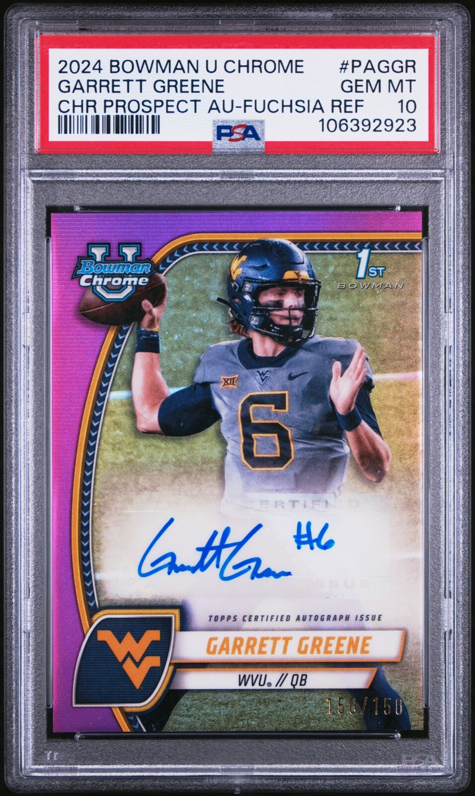 2024 Bowman U Chrome Garrett Greene 1st Fuchsia Refractor Auto /150 #GR PSA 10