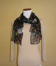 Vintage Black Multicolored Math Teacher Gift w/Numbers Semi Sheer Oblong Scarf