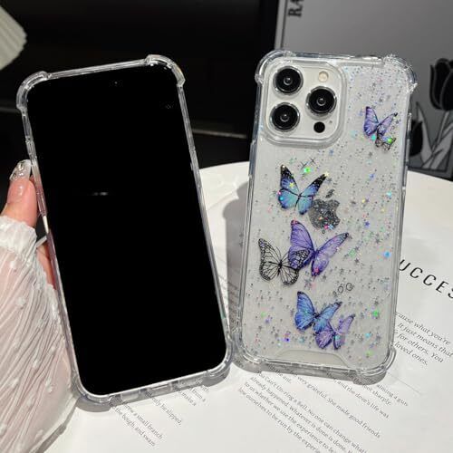 for iPhone 16 Pro Max Clear Glitter Butterfly Case,Cute Bling Sparkle Purple - Picture 7 of 7