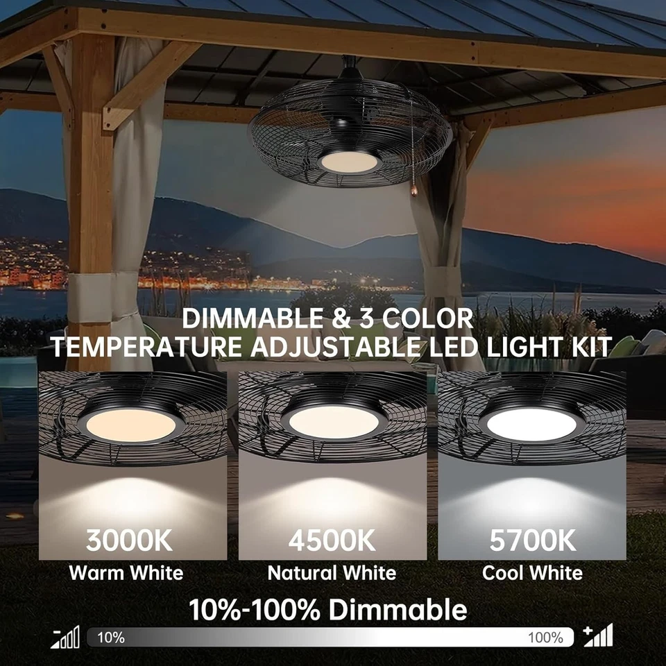 FANLIVING - 20" Outdoor Black Ceiling Fans with Light/Remote & Pull-Chain - Image 3 of 4