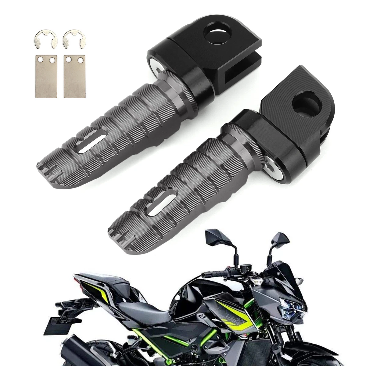 Cales Repose-pieds Pour Kawasaki Z750, Z1000, ZR7, ZRX, ZX... - Gris - Neuf - Fabriqué En France