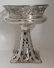 ARTS & CRAFTS SILVER-PLATE CENTERPIECE COMPOTE ~ WILLIAM MORRIS FLOWER MOTIF