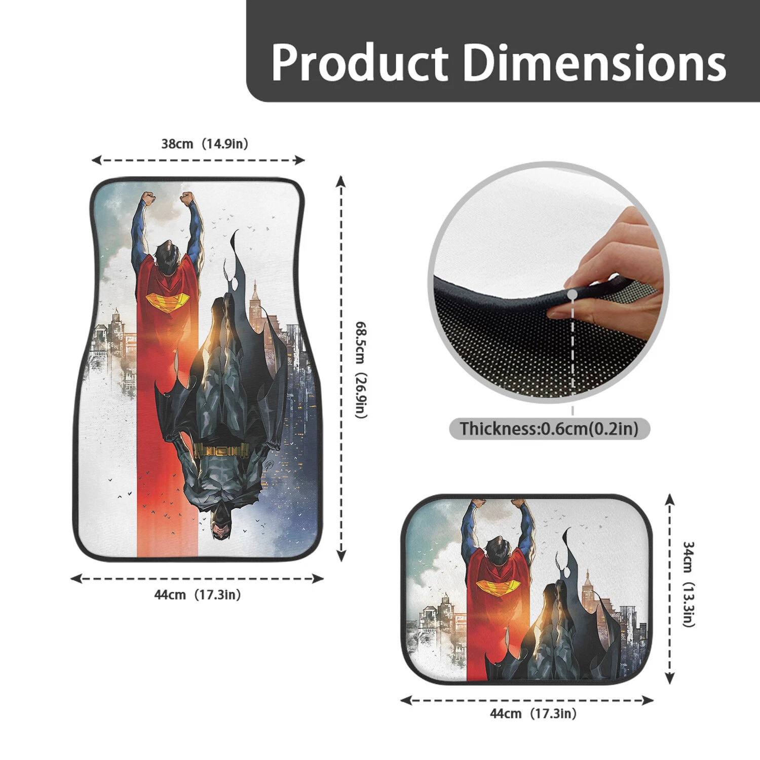 Batman Superman Car Floor Mats 4-Piece Set for Auto Interior