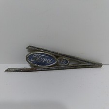 Vtg 1937 Ford V8 85 Hp Grille Original Emblem Very Rough Bent Blue Paint Tear