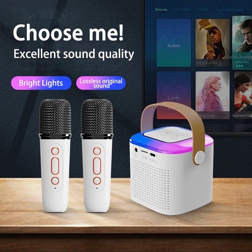 Wireless Karaoke Machine Bluetooth Portable System w/ 2*Microphone LED Stereo