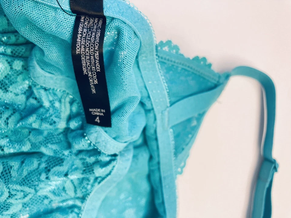 Camisola de pelúcia de renda transparente Babydoll Torrid tamanho 4 4X 26 Aqua - Imagem 4 de 4