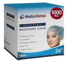 Blue Disposable Bouffant Hair Nets 24 Inch Polypropylene Nurse Lab Caps