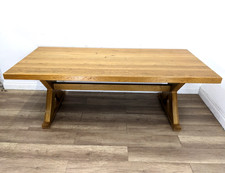 DINING TABLE Solid Oak Farmhouse Plank Tabletop X-Leg Trestle Base FREE DELIVERY