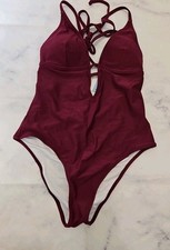 Women's burgundy 1 piece swimsuit ties in the back size large
