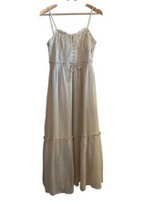 Patrons Of Peace Beige Cream Polk a Dot Cottage Core Maxi Dress Women's Size M