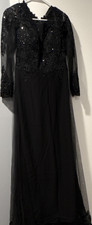 jjs house Black Long Formal Gown Size 12 Beaded Lace Sheer Sleeves New with Tags