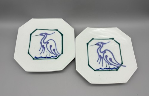 Lynda Katz Pottery Heron Plates set of 2  7.5" Square Coastal Collection Summer