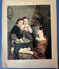c1870 Chromolithograph After Clonney Mother’s Watch Victorian Print Family Genre