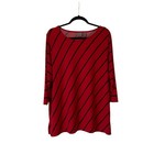 Easywear Chico’s Tunic Top Blouse Diagonal Stripe 3/4 Sleeves Red Black Size 3