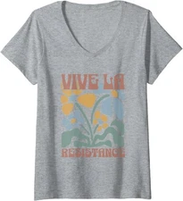Vive La Resistance Subtle Liberal Protest Cute Flower Ladies' V-Neck Tshirt