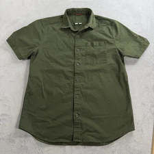 Topo Designs Dirt Shirt Mens L Green Garment Dyed Button up Short Sleeve Hiking
