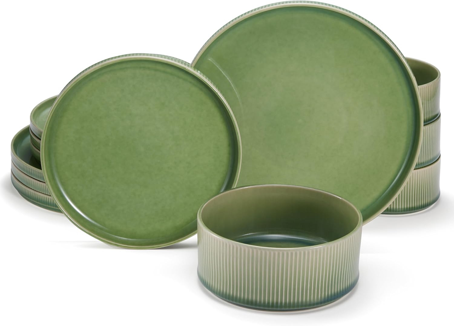 Ombre Green Ceramic Dinnerware Set, 12-Piece Service for 4, 