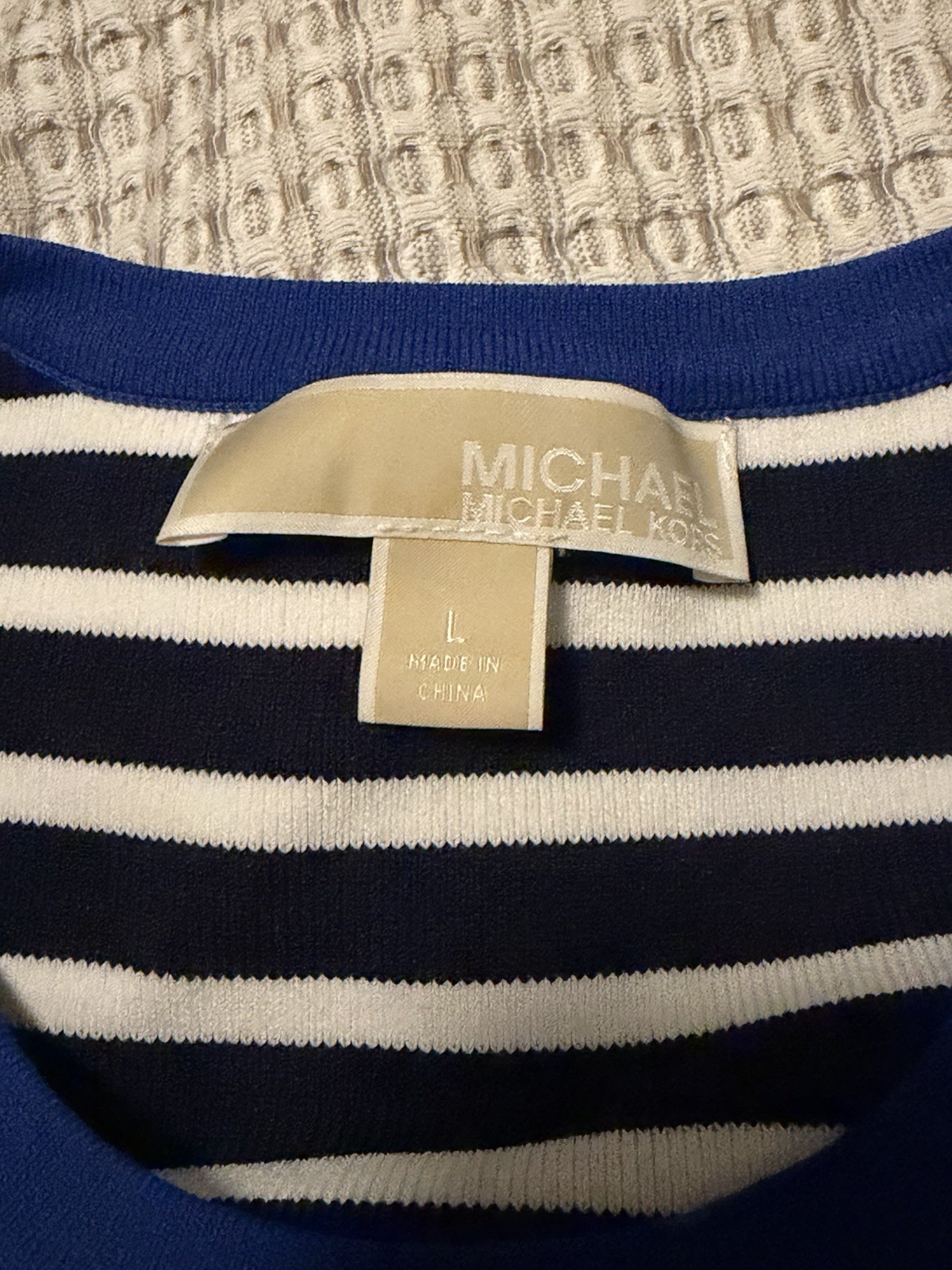Michael Kors Women’s Navy Blue And White Striped Sleeveless Bodycon Long Dress L thumbnail 4