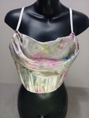 VICTORIAS SECRET Satin Draped Corset Top in Delicate Garden Size Large NEW NWT 